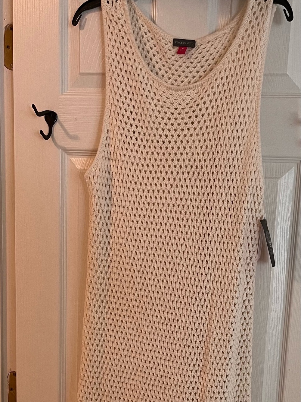 Vince Camuto Cream Open-Knit Tank Dress MIDI With Fringe
